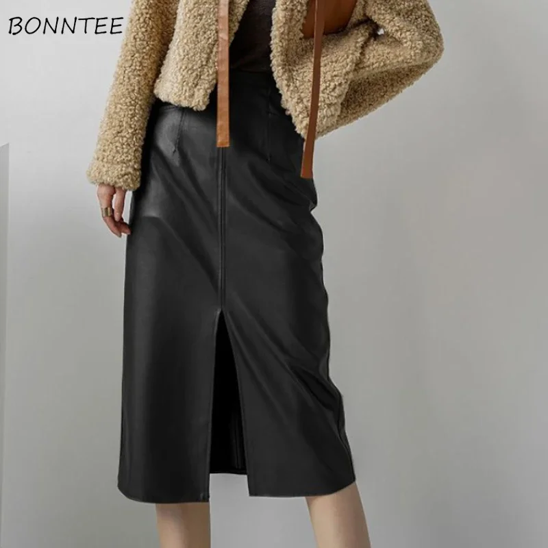 

Skirts Women Simple All-match Solid Korean Style Empire Knee Length Retro Autumn Stylish A-line Leisure Design Soft New Winter