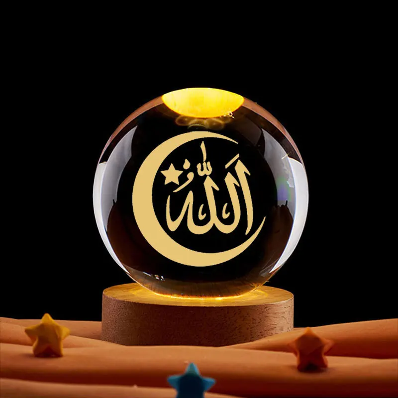 6 cm 3D Kristallkugel Nachtlicht Ramadan Dekoration für Zuhause Mond Schloss Palast Ornament Kareem Geschenke Muslim Islam Party Dekor – Detail 4