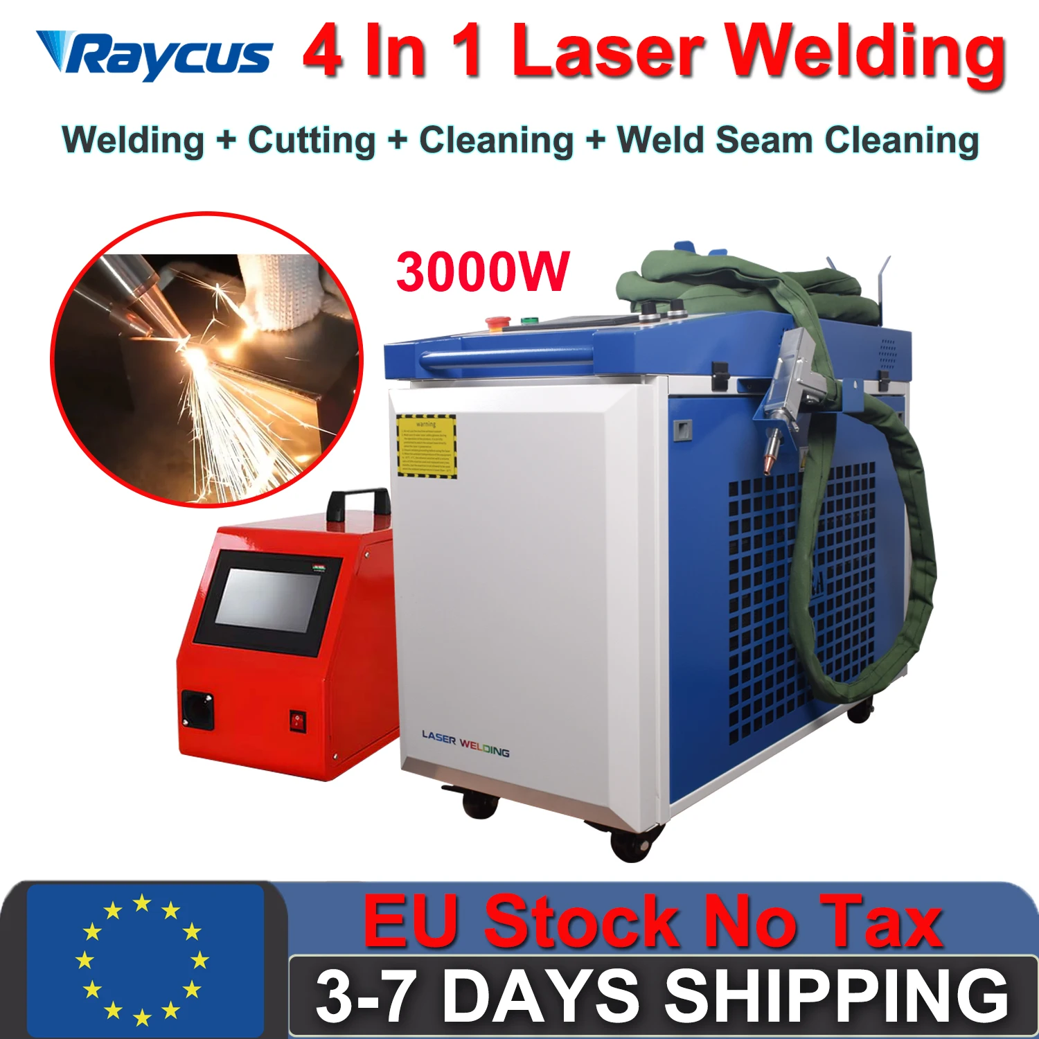 3000W Raycus Fiber Laser Welding Handheld 4 in 1 Welding Cleaning Cutting Soldering Machine CNC Welder for All Metal EU Ship