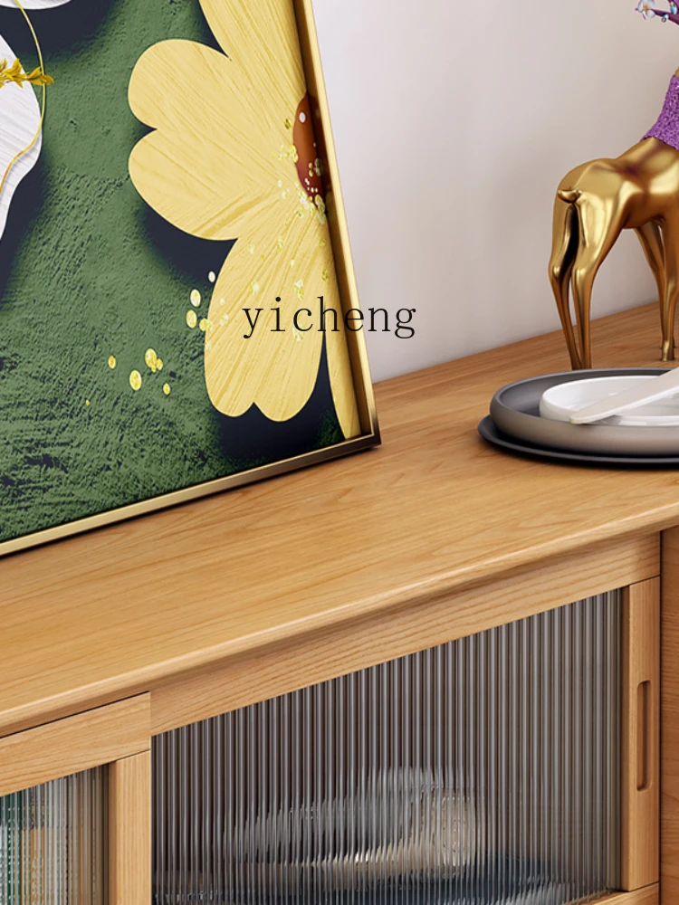 ZC TV Cabinet Nordic Solid Wood Tea Table Combination Set Small Apartment Retractable High Cabinet