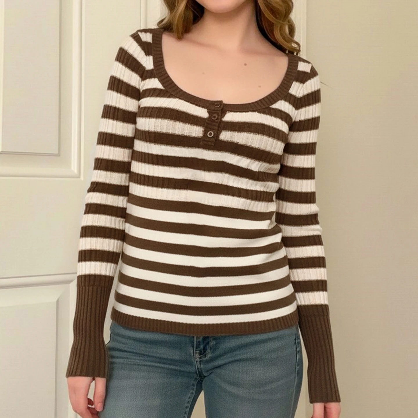 

Casual Striped Knitted Sweaters Basic Slim O-Neck Long Sleeve Pullovers Women 2026 Autumn Winter Fashion Streetwear Ladies Tops