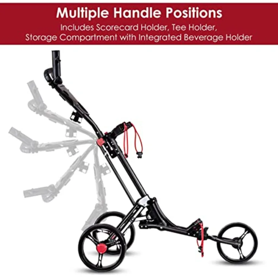 جرافي جولف دفع عربة 3 عجلات عربة جولف قابلة للطي مع مظلة فرامل القدم المحملة حامل خفيفة الوزن عربة الدفع مع Ha قابل للتعديل #3