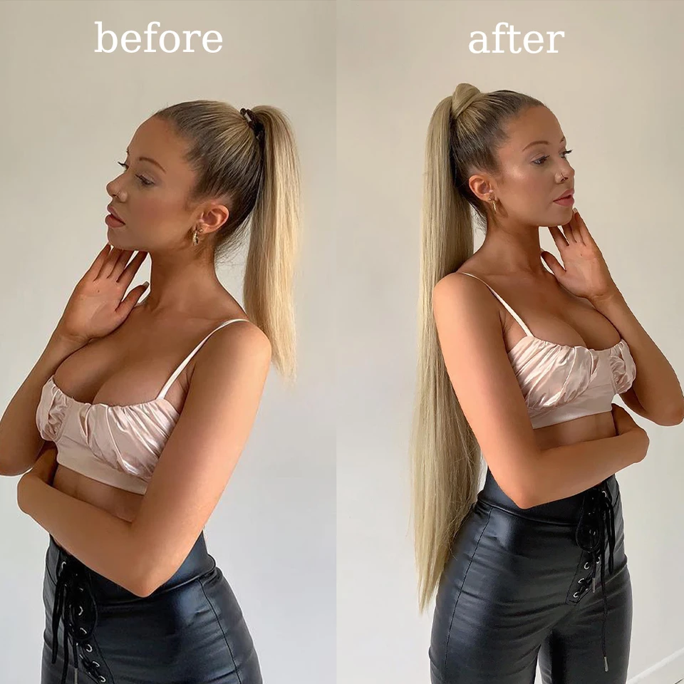 MERISIHAIR Extensión de Cola de Caballo Sintética Larga Liza con Clip Alrededor, Cabello Postizo Resistente al Calor 4