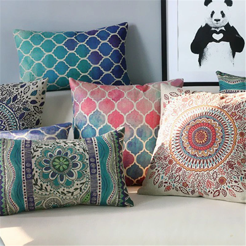 

Geometric Style Cushion Cover Stripe Pattern Linen 45x45cm Geometric Line Square Home Decorative Throw Pillows Case Pillowscase