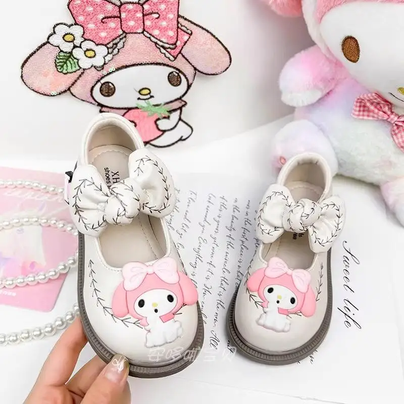 

Hot Sanrio Girl Kuromi Little Leather Shoes Student Microfiber Children The Spring and Autumn Annals Soft Sole Princess Shoes