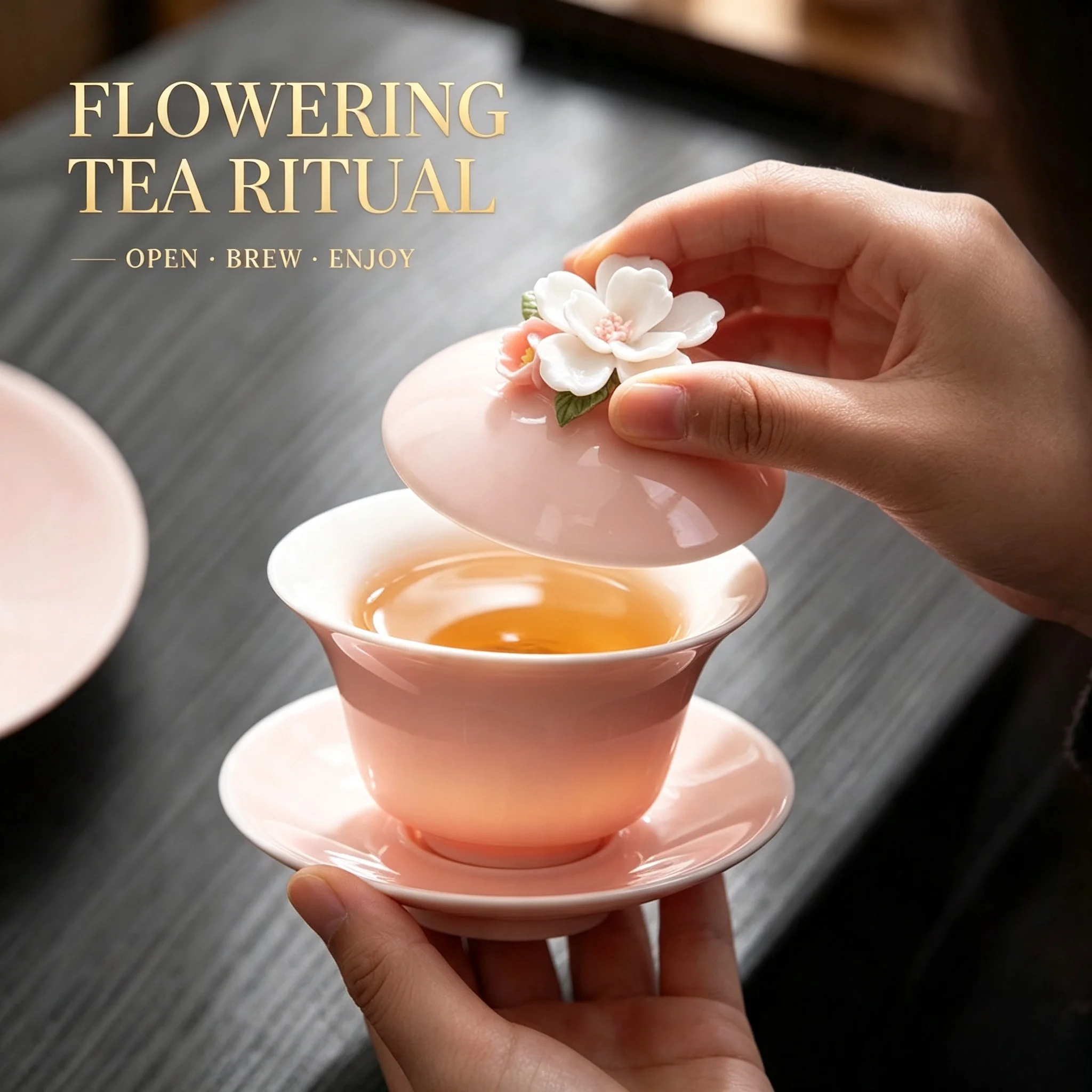 Pink Handmade Ceramic Suspended Sancai Kung Fu Gaiwan Heat Insulated Anti Scald Single Tea Cup Set Ladies Household Gift