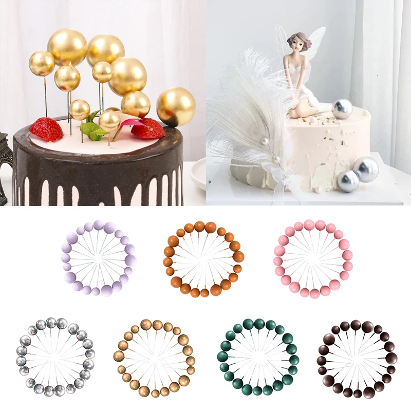 

60 Pcs Ball Cake Topper Ball Set 2-4cm Birthday Cake Cupcake Dessert Topper For Party Celebrate Wedding Decoration