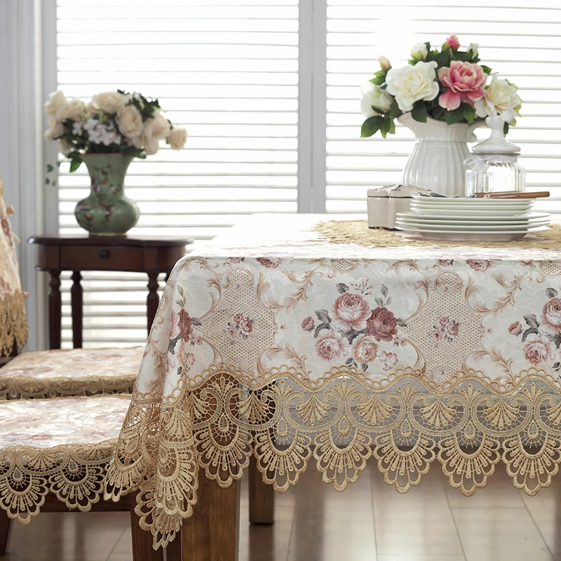 Tablecloth Rectangle Europe Embroidered Table Dining Table Cover Elegant Round Table Cloth Flower Lace Dressing Tv Dust Cover