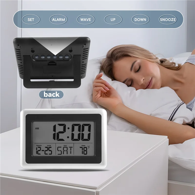 【NEW】Digital Wall Clock, Large Lcd Display, Battery Operated, Indoor Temperature, Calendar, Table Standing, Snooze Without Back