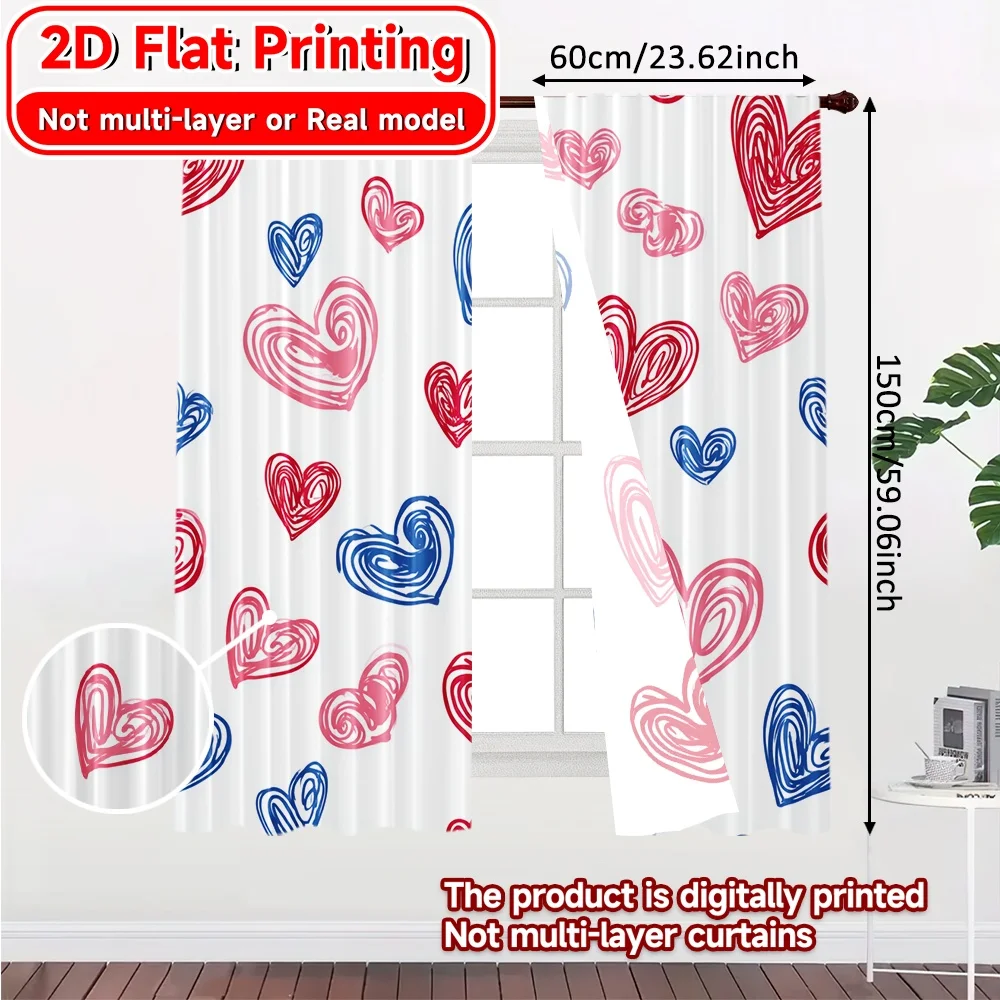 2D Flat Printing,2pcs Hearts Swirls Popular Contemporary Curtains Versatile 100% Polyester Curtains Festive Perfect for Bedroom,