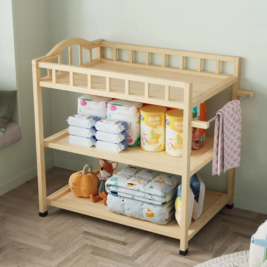 طاولة تغيير في هيكل من الخشب الصلب الطبيعي بسعة وزن يصل إلى 30 رطل، محطة تغيير محمولة لحضانة الأطفال، Ne #2