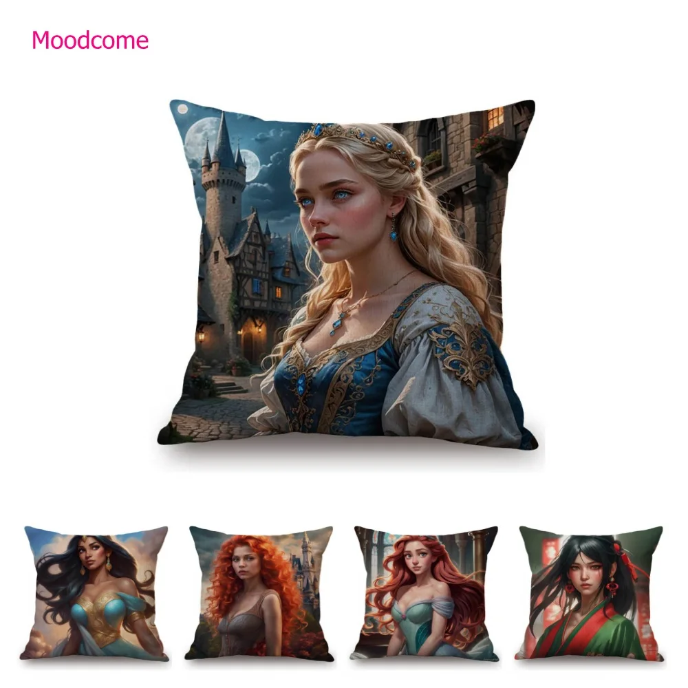 Fairy Tale Lovely Cute Princess Baby Girl Room Decoration Cotton Linen Sofa Throw Pillow Case Adorable Fairies  Cushion Cover