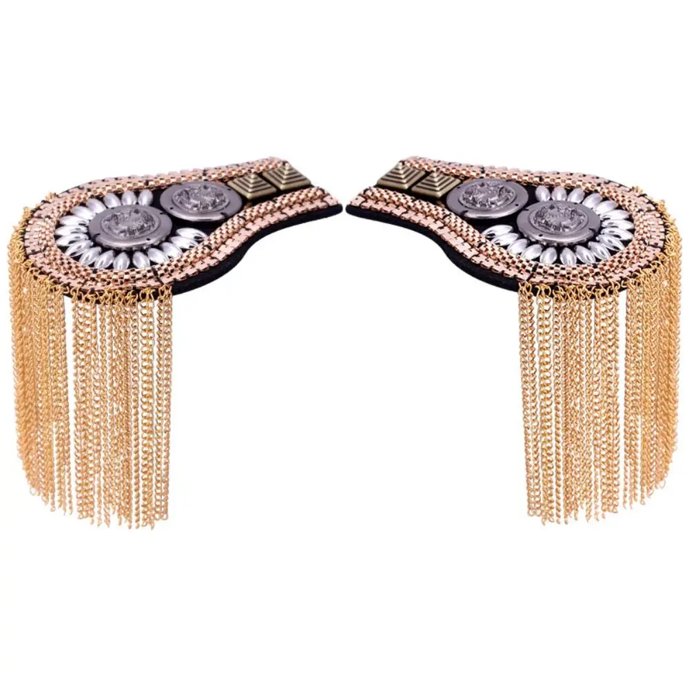 Exquisite Pin Tassel Chain Epaulettes Alloy Metal Tassel Epaulet Cool Detachable Gold Brooch Jewelry Gift