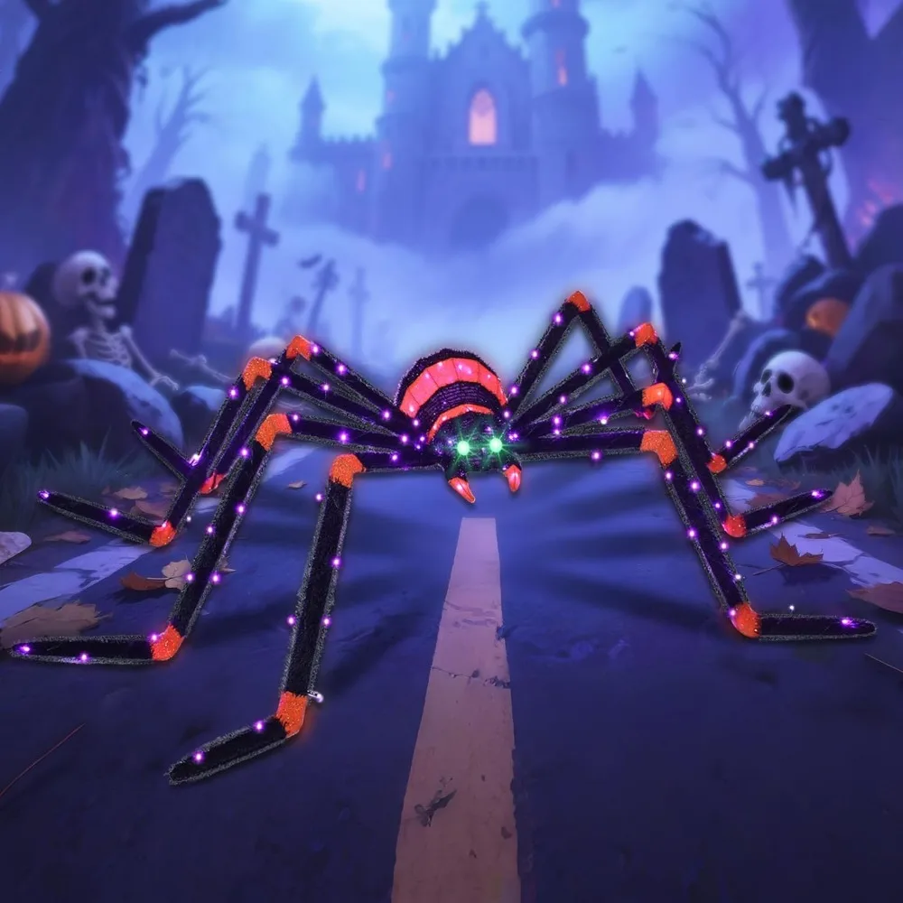 Giant 6.8ft Halloween Spider Decoration with 115 LED Lights for Outdoor and Indoor Use