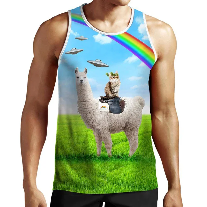 Llama And Cats Tank Top Men 3d Print Cute Funny Tank Tops Women Floral Shirts Y2k Top Graphs T-shirts Kid Hawaii Beach Vest Tees