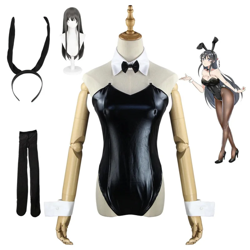 Senior Sakurajima Mai Cosplay Kostuum BunnyGirl Halloween Grappig Kostuum Pruiken/Hoofddeksels/Kleding/Sokken