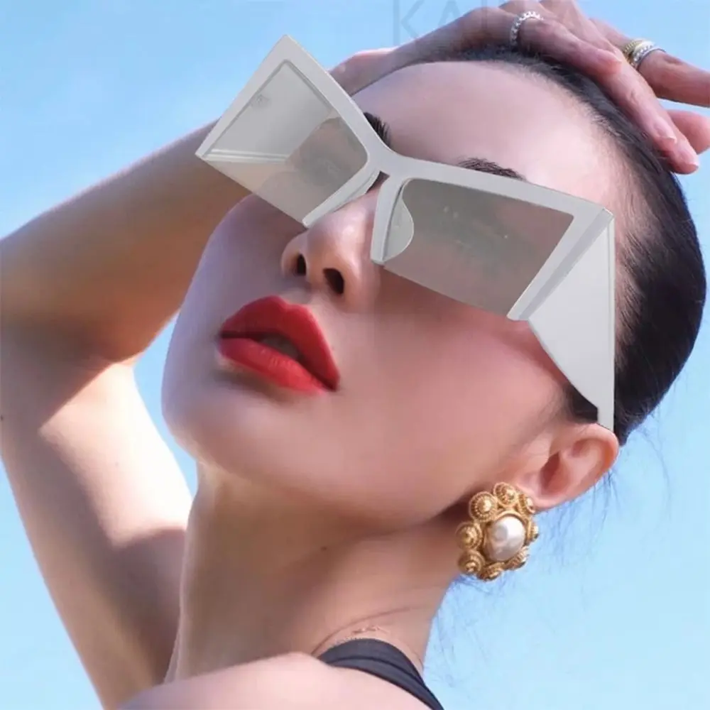 

Trendy Oversized Semi-Rimless Cat Eye Sunglasses Wide Leg Big Frame Square Sunglasses Y2k Shades for Women & Men
