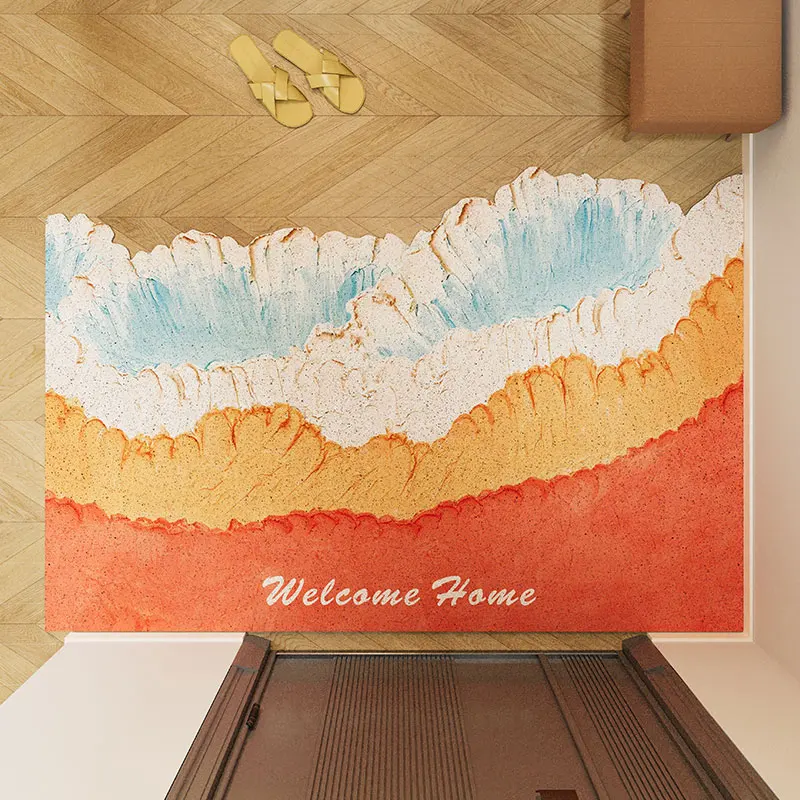 Watercolor Ocean Wave Print PVC Coil Doormat Non‑Slip Dirt Trapping Easy Clean Front Door Mat Entrance Rug Home Decor