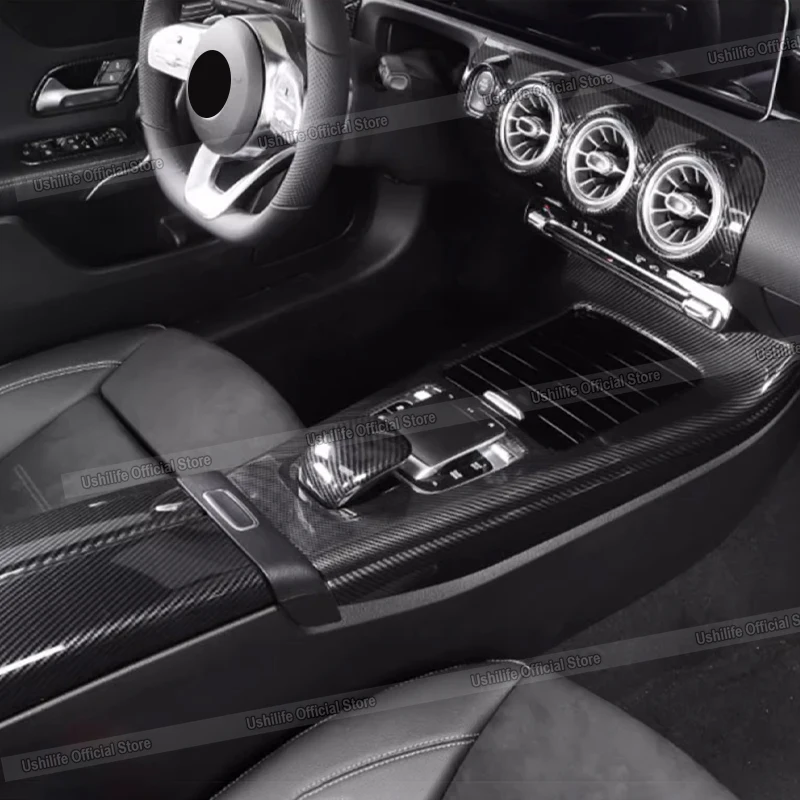 

Carbon Fiber Car Console Trim Gear Cover Shift Panel Armrest Box Lid Rear outlet Frame For Mercedes Benz A CLA Class 2019-2024