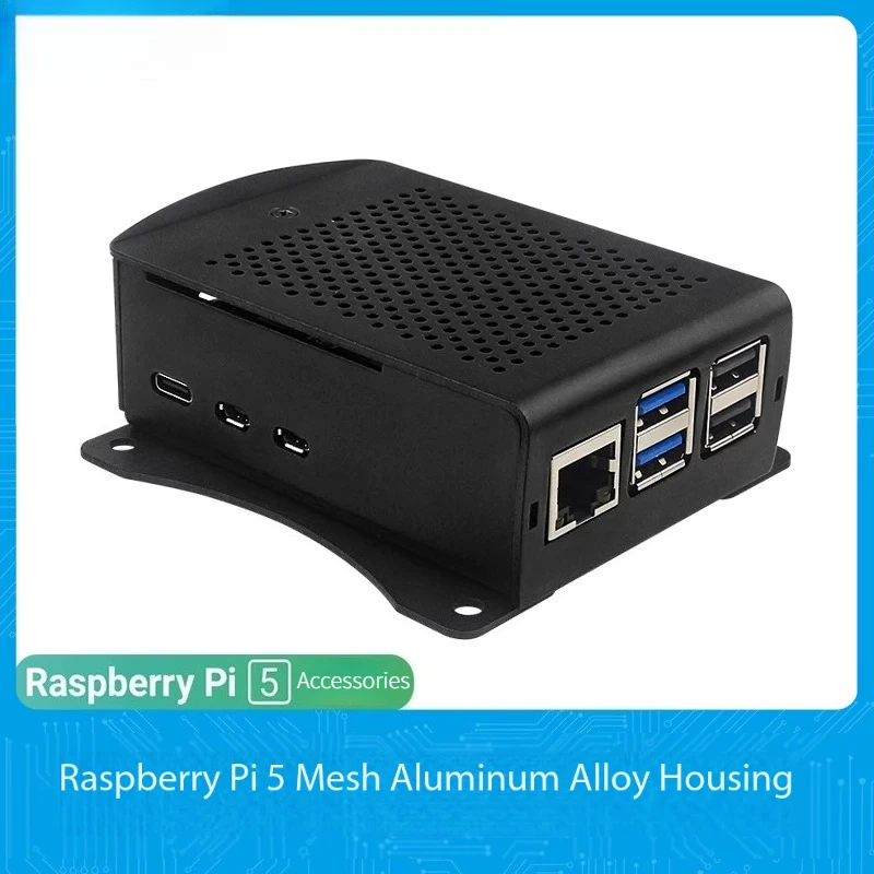 Raspberry Pi 5 Perforated Aluminum Case Metal Protective Shell Compatible Heatsink