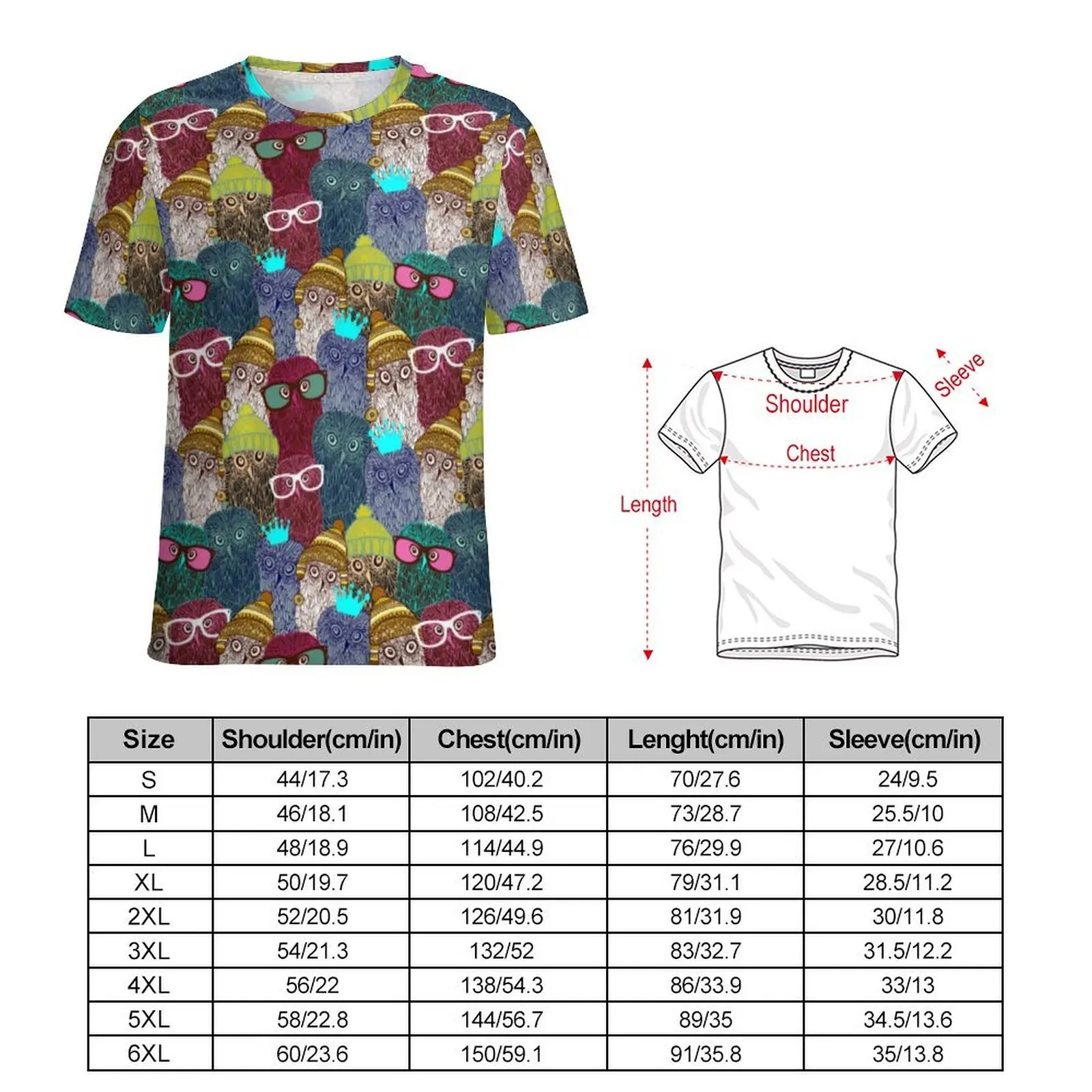 Owl In Crown T Shirt For Male Cute Animal Print Design O Neck T-Shirts Summer Retro Tops Short Sleeves Casual Oversized Tees