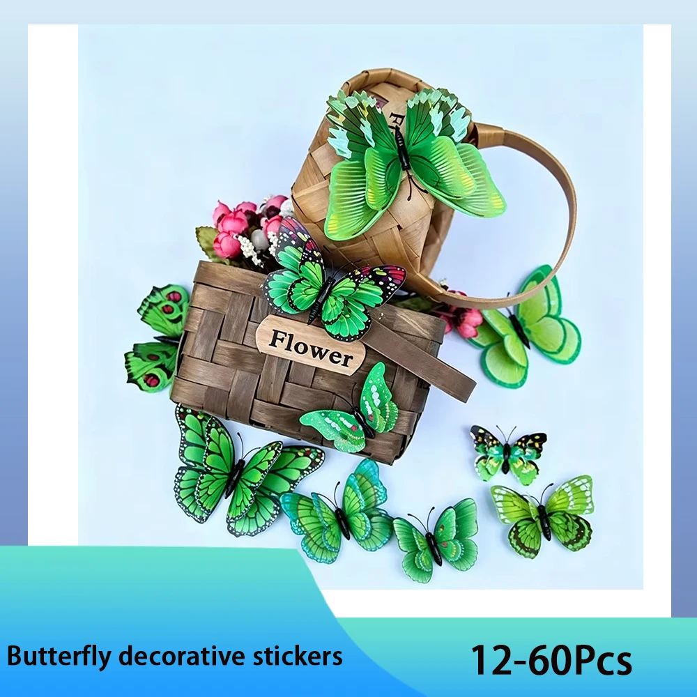 12/24/36/60Pcs Mixed Color Double Layer Butterfly Wall Stickers Living Room Decoration Wedding Children's Room Decoration DIY Wa