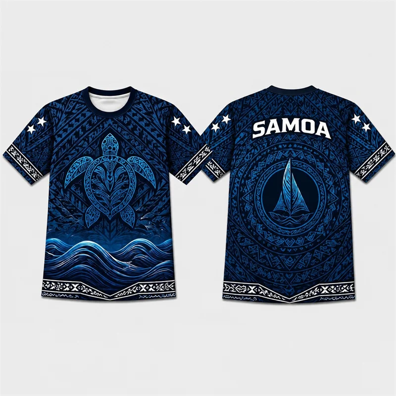 Samoa Tribal Style T Shirts For Men Fashion Polynesian Traditional Tattoo Pattern T-shirts Loose Breathable Sports Jersey