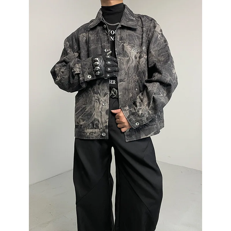 

Мужская джинсовая куртка свободного кроя в стиле американского кэжуал-бренда с эффектом тай-дай и деконструированным дизайном, весенне-осенняя верхняя одежда для спорта и активного отдыха