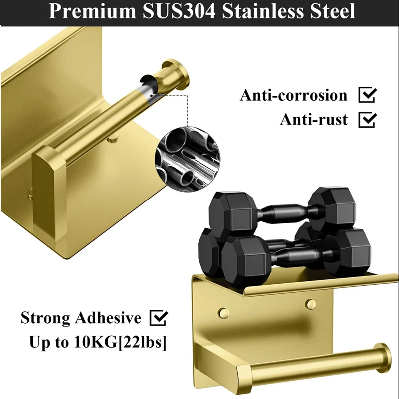 304 stainless steel toilet paper holder  equipped with 2 towel hooks, excellent anti-corrosion and anti rust performance