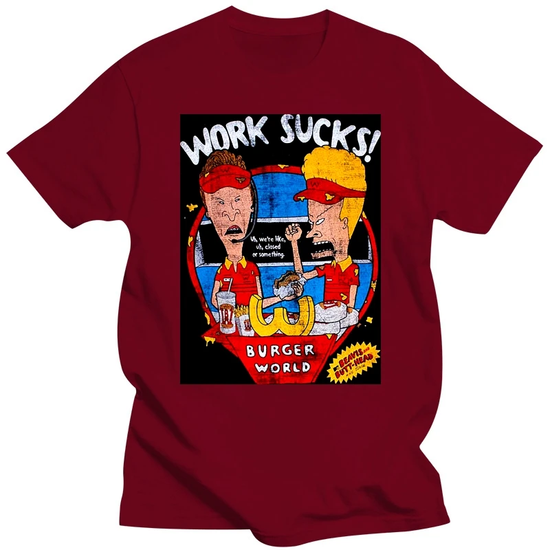 Men Funny T Shirt Women Cool Tshirt Beavis Butthead Work Sucks Fashiont funny t-shirt men teeshirt