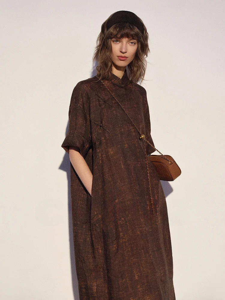 

New Chinese Sle Light Weight Silk Plant Dye Asymmetrical Hemline Dr XiaoChong Ele ort Sve Spring Dr...