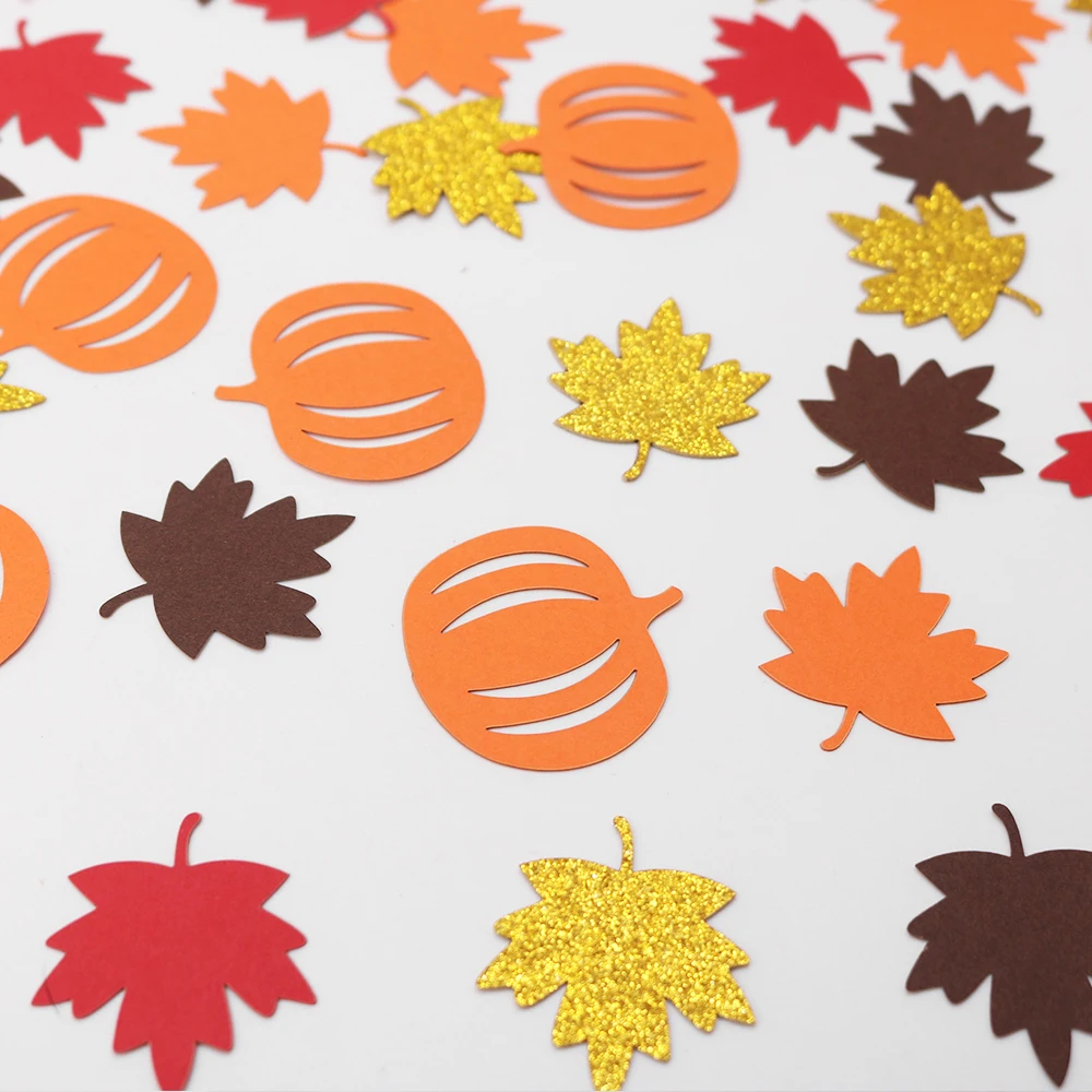 100 Stück Herbst-Kürbis-Ahornblatt-Tischkonfetti, Thanksgiving-Halloween-Babyparty, Tischdekoration für Hochzeiten – Detail 4