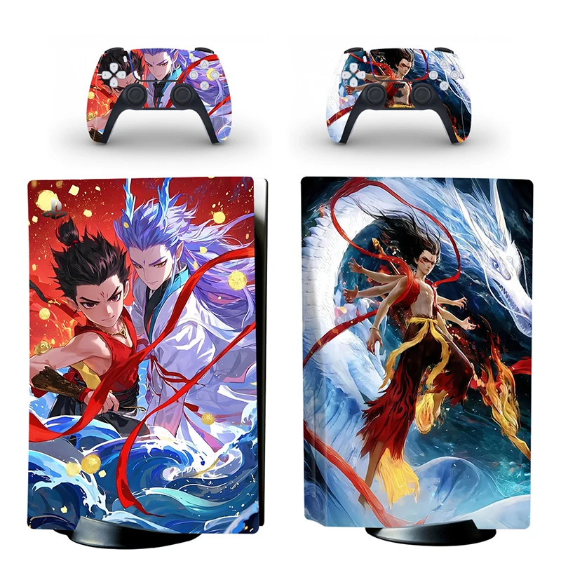 New Nezha Anime Design PS5 Disc Skin Sticker Decal Cover for PS5 Disc Edition Console Controller PS5 Disk Skin Sticker Vinyl