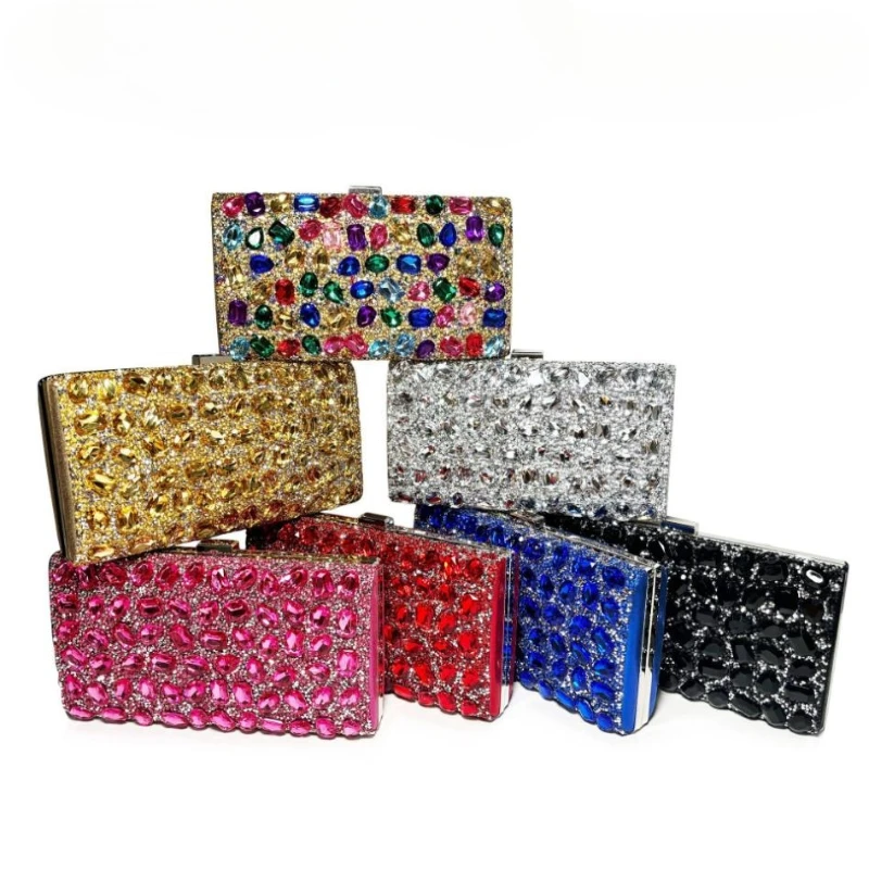 

One Side Full Crystal Square Evening Bags Female Annual Dress Bling Party Handbag Luxury Colorful Wedding Purse Sac De Femme