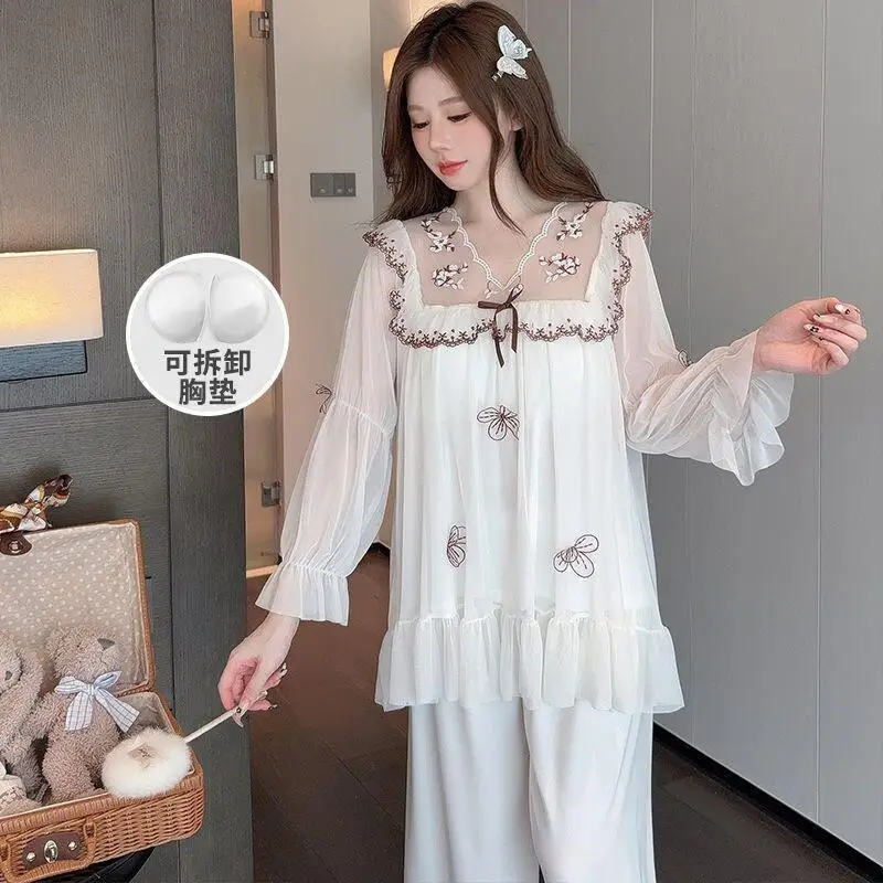 

Detachable-Padded Sleepwear Women's Double-Length Home Clothes Set Spring Autumn Winter Comfortable Pure Cotton Sleep Pants