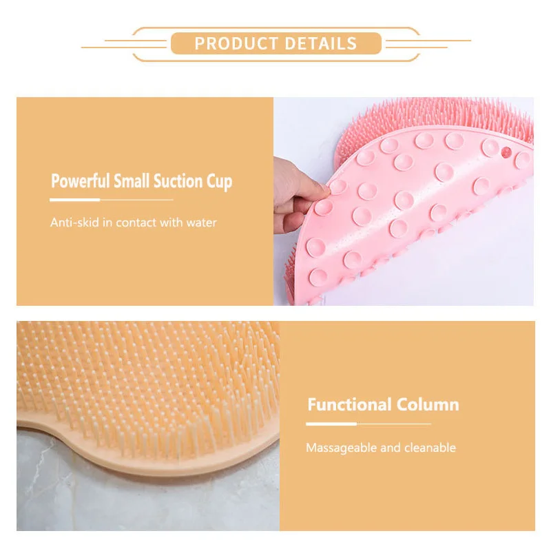 Shower Back Body Soft Glue Brush Suction On Wall Bathroom Scraper Non-Slip Foot Massage Mat Hands-Free Exfoliating Tool