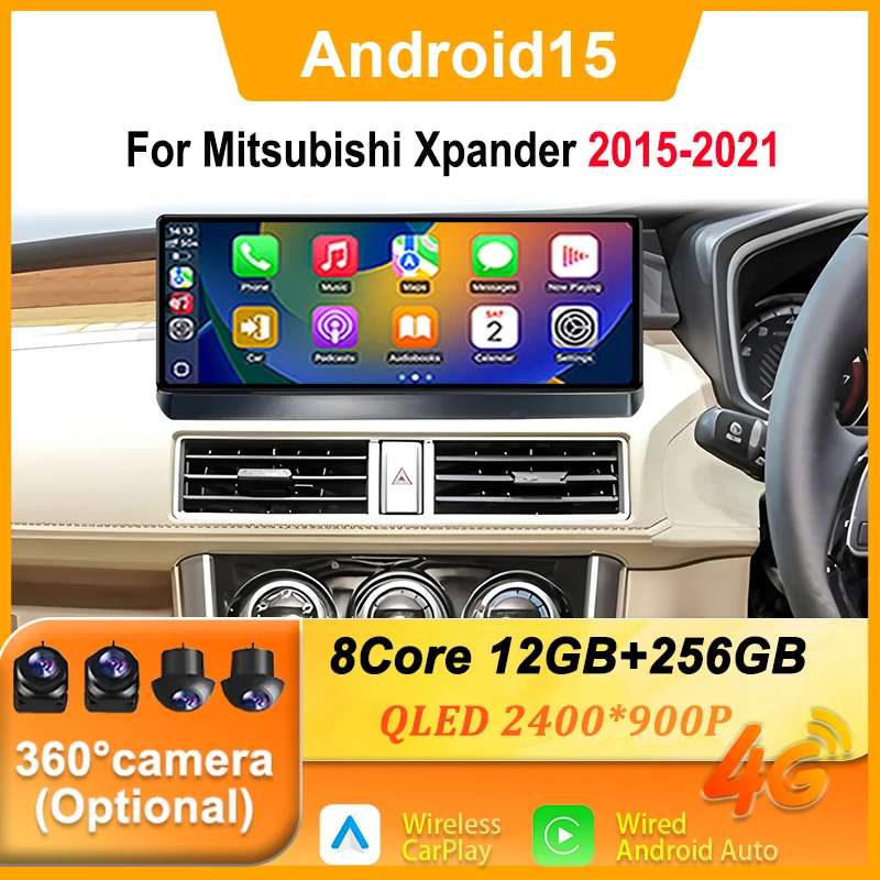 Wireless CarPlay Multimedia Display Touch Screen Navigation GPS BT Android auto DSP Stereo QLED For Mitsubishi Xpander 2015-2021