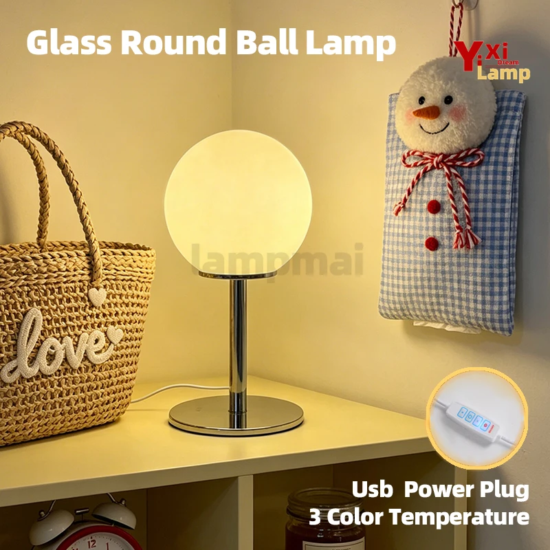 

Retro Murano Glass Sphere Table Lamp Simple INS Style Bedside Lamp For Bedroom Study Living Room Home Atmosphere Lighting