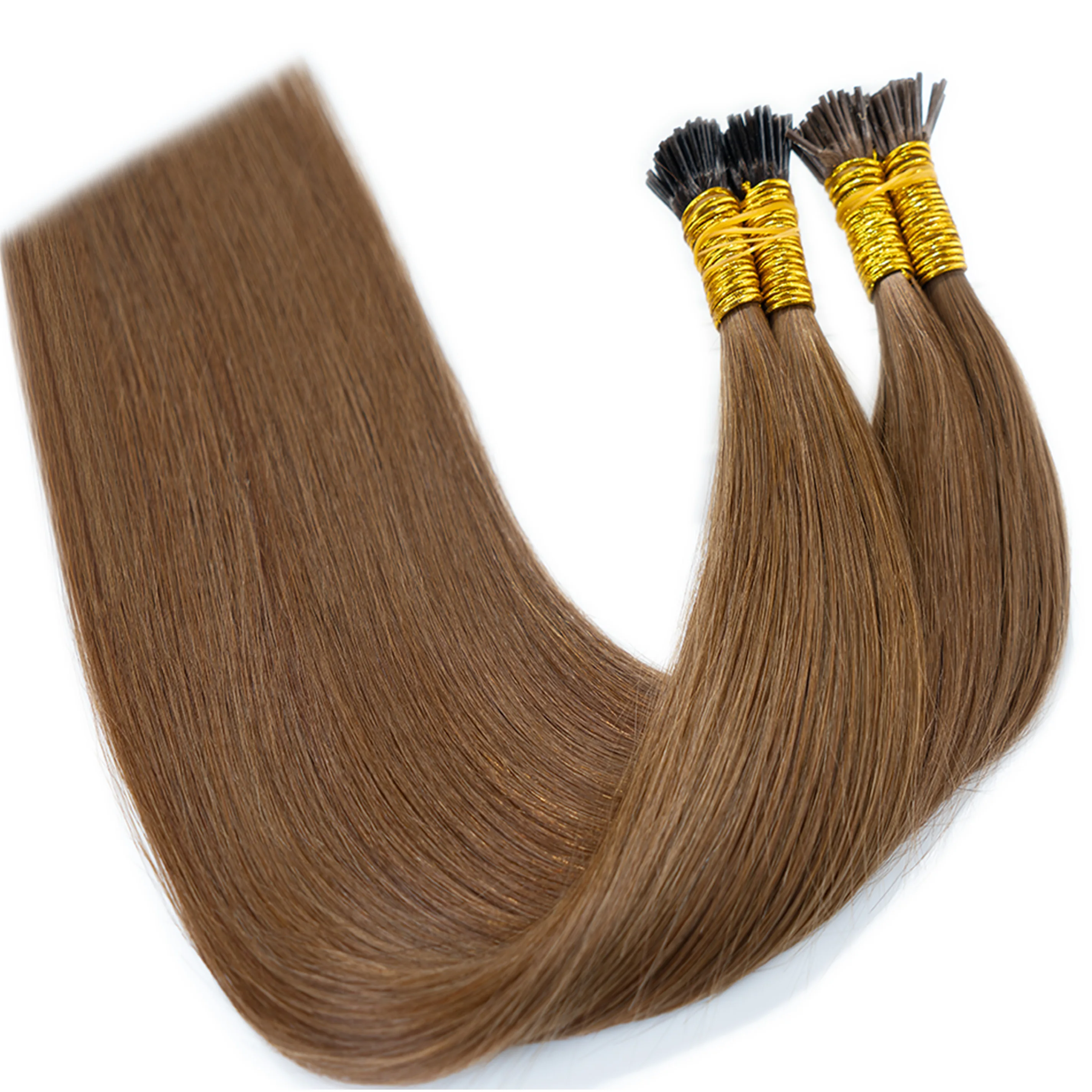 Extensions de cheveux humains droites I-Tip, vrais cheveux naturels, capsule KerBrian, brun, document 18-30 ", ensemble de 50 pièces