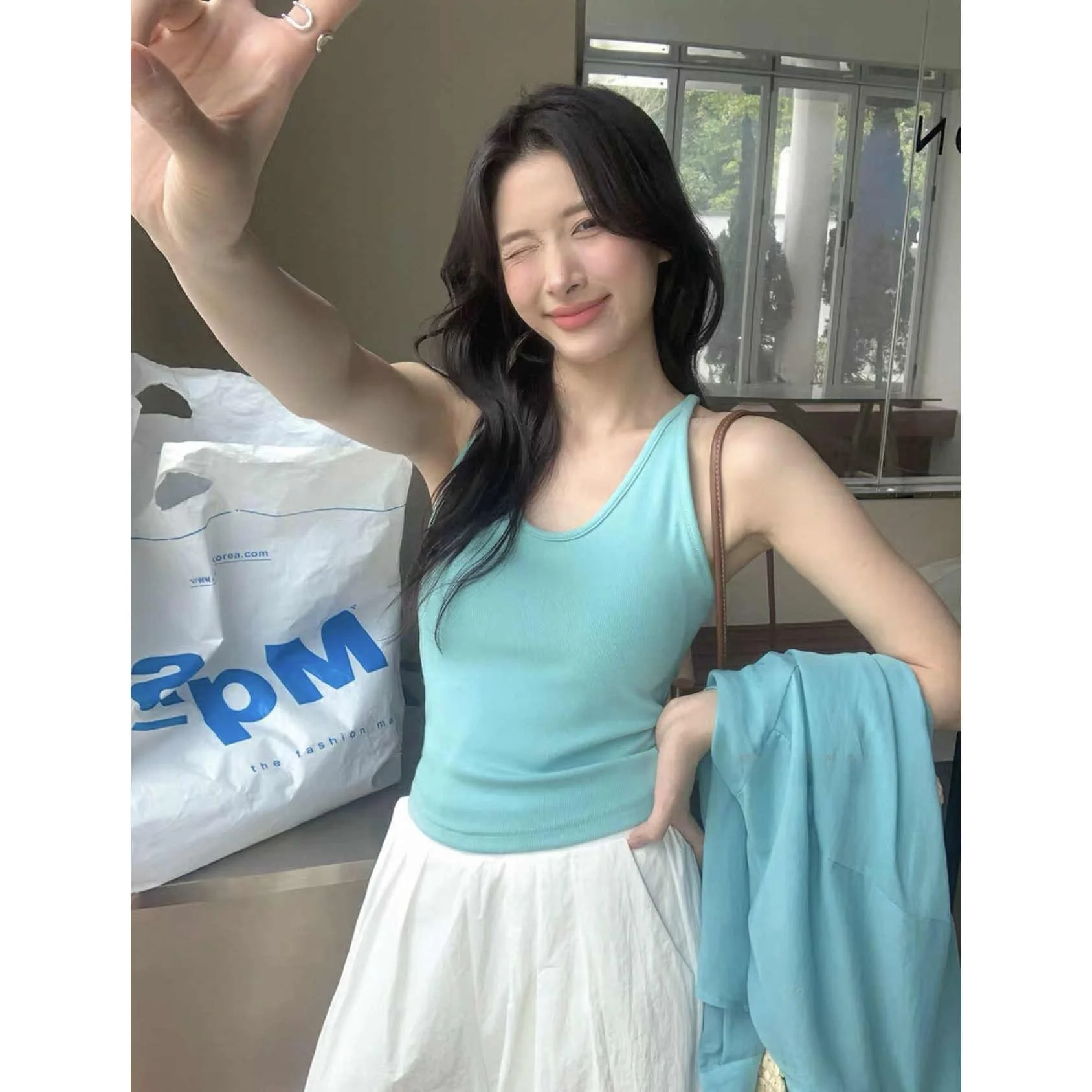 Sexy Lace Strap Vest Women's Slim Fit Boosting Integrated Pad Non-Slip Cup Cotton Blend Nylon Spandex Short Style  Color