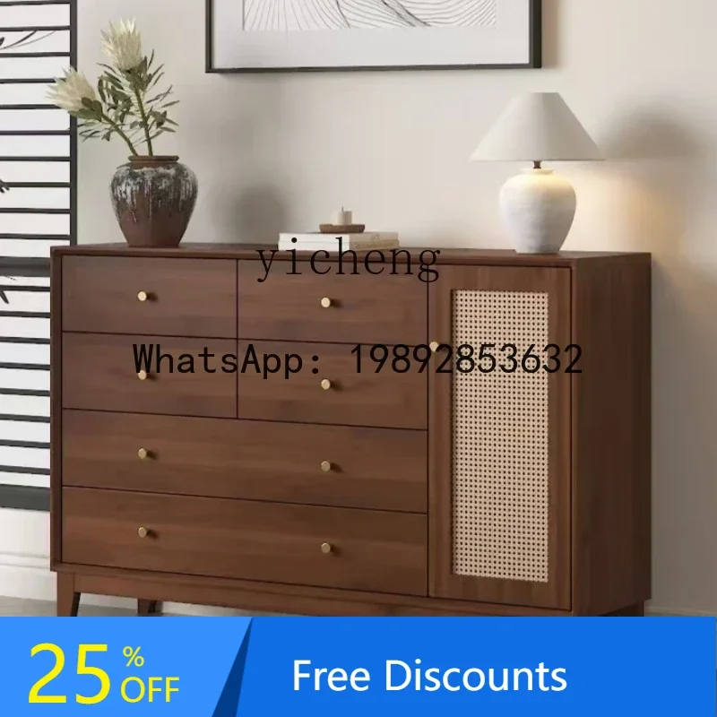 LYY  five-bucket side cabinet integrated storage cabinet new Chinese rattan medieval drawer cabinet