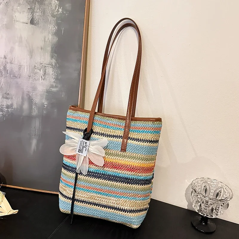 

Полосатые холщовые сумки на плечо большой емкости на молнии, модные полосатые повседневные женские сумки-тоут высокого качества, новинка весны 2023 г.