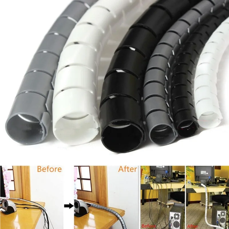 2Meters 8mm 10mm 28mm Line Organizer Pipe Protection Flexible Spiral Wrap Winding Cable Wire Protector Cable Sleeve Cover Tube