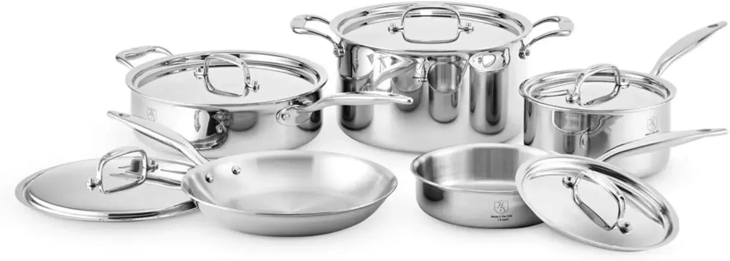 Heritage Steel Cookware Set,  Strengthened 316Ti Stainless Steel, 5-Ply Construction, Made in USA, 10 Pcs