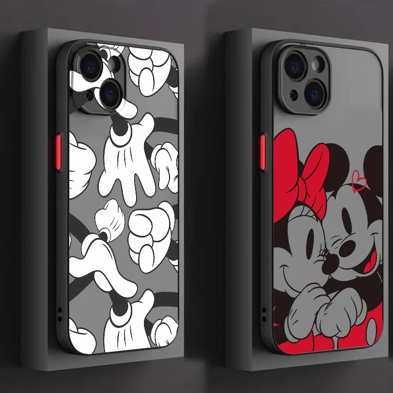 Red Couple Disney Mickey Frosted Translucent For Apple iPhone 15 14 13 12 11 XS XR X 8 7 SE Pro Max Plus Mini Back Phone Case