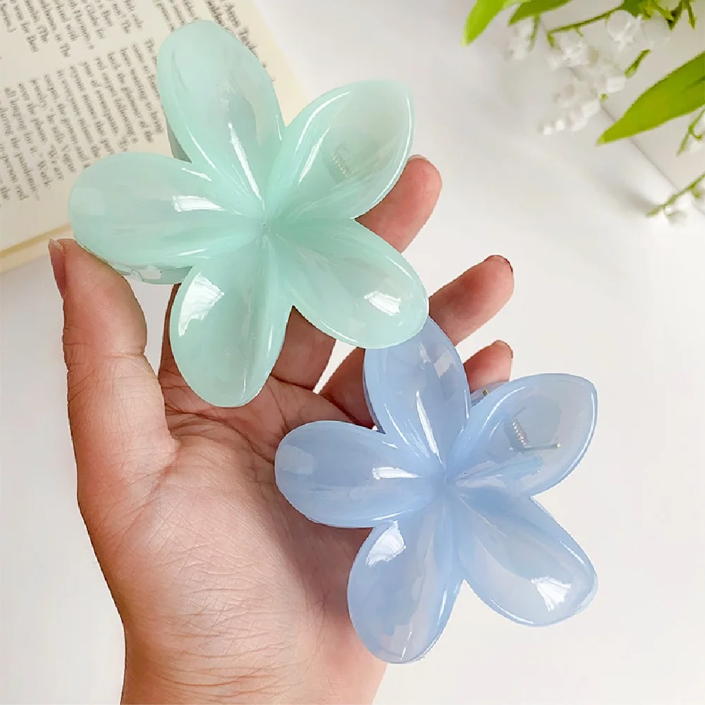 Large Shark Claws Candy Color Hair Clip For Girls Summer Party Sweet Frangipani Hairpin Simple Flower Tiaras Bridal Hair Jewelry