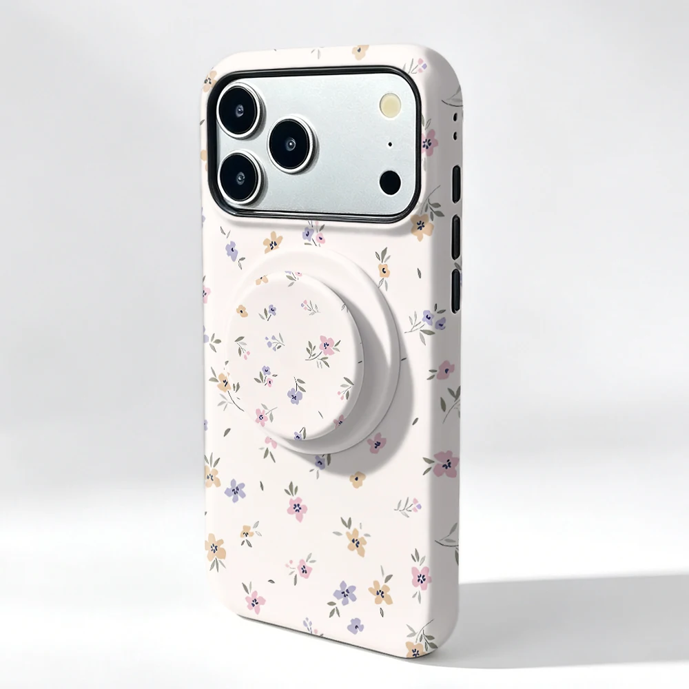 Capa Suporte Magnético para Celular Xiaomi Poco F8 X8 X7 F7 F6 F5 Pro, Design Floral Pequeno e Fofo, 2 em 1 com Película Protetora e Borda Antichoque