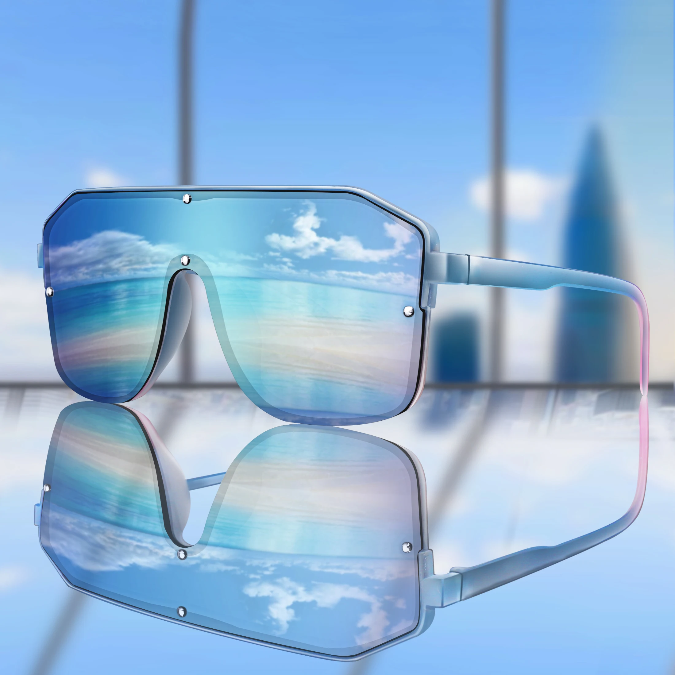 Nietenverzierte Sonnenbrille für Herren und Damen, modische, lässige Oversize-Brille mit UV-Schutz zum Wandern, Golfen, Strandangeln