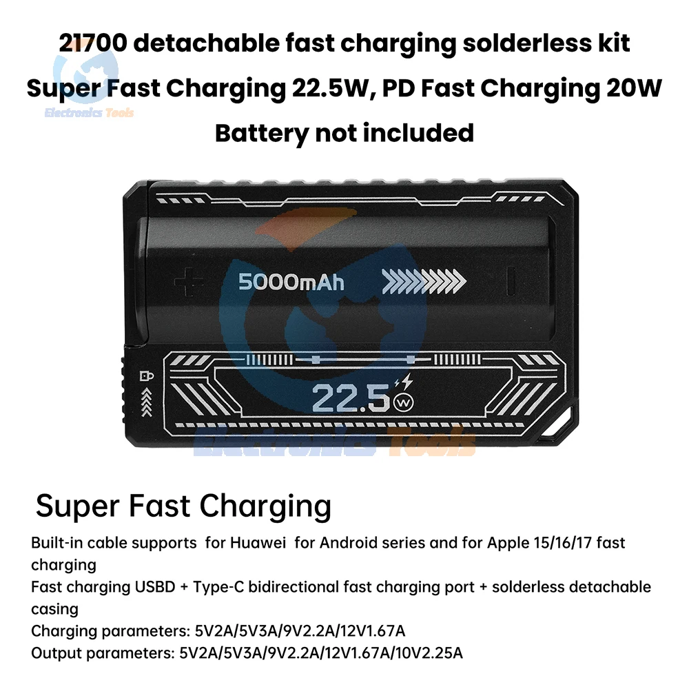 21700 Power Bank Case PD 20W Fast Charging Detachable 5000mAh DIY Battery Charger Box  Welding Free USB Type-C For Outdoor