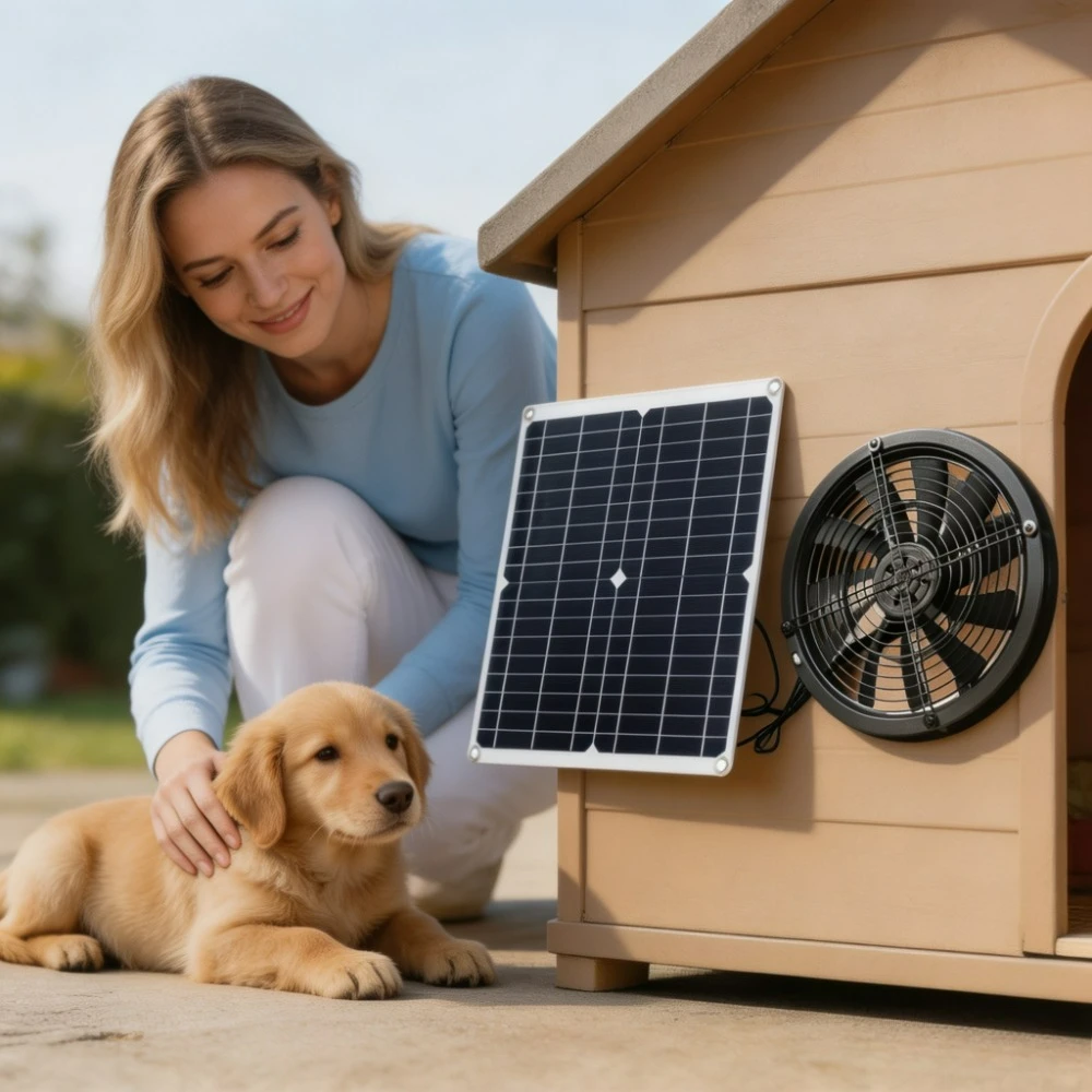 Solar Powered Fan Kit 15W Waterproof Heat Dissipation Vent for Storage Shed Chicken Coop Dog Kennel Outdoor Warehouse Pet